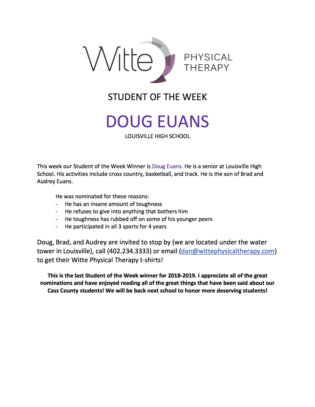 80 Student of the Week Selection