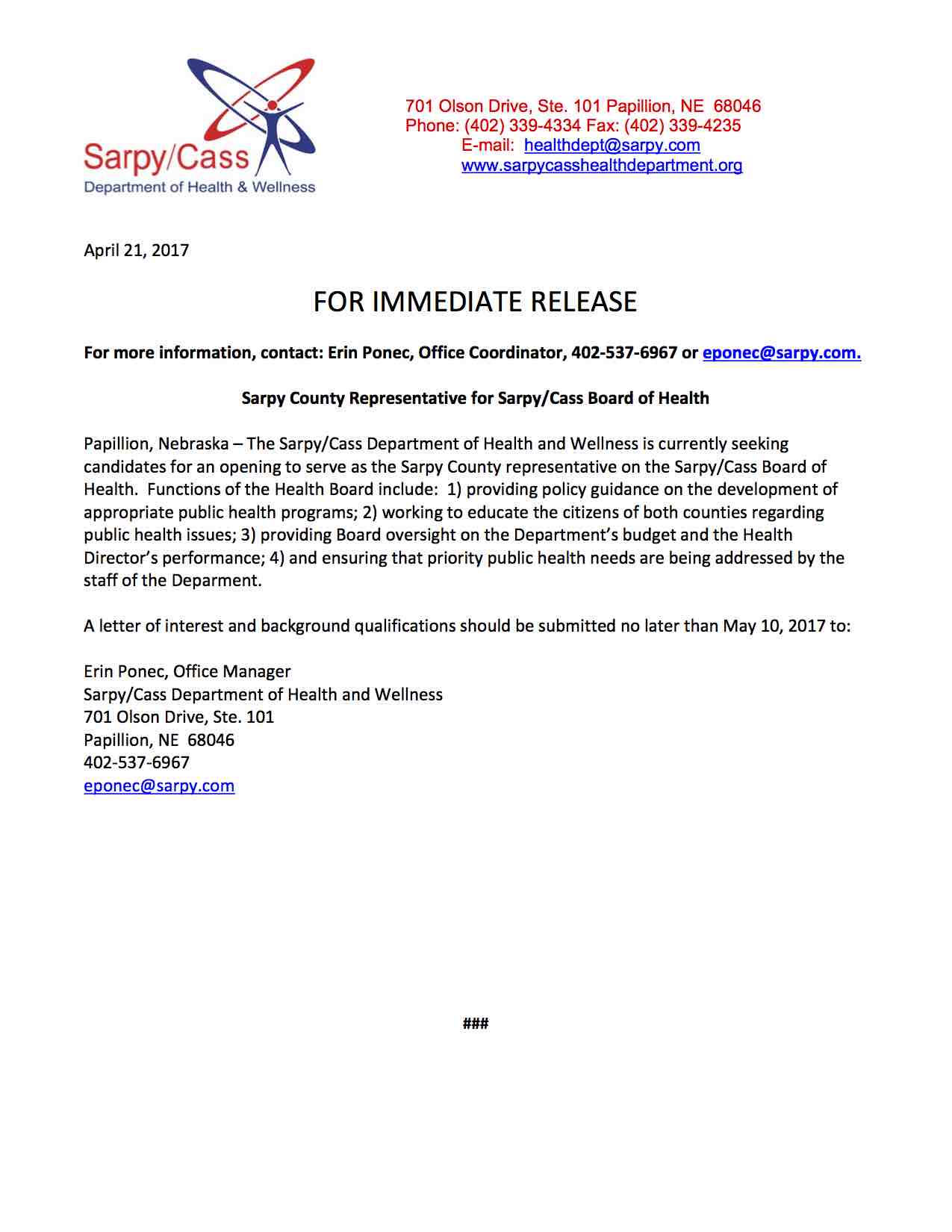 2017 Sarpy County Rep