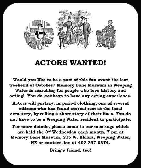 2018 04 25 WW Memory Lane actors wanted1