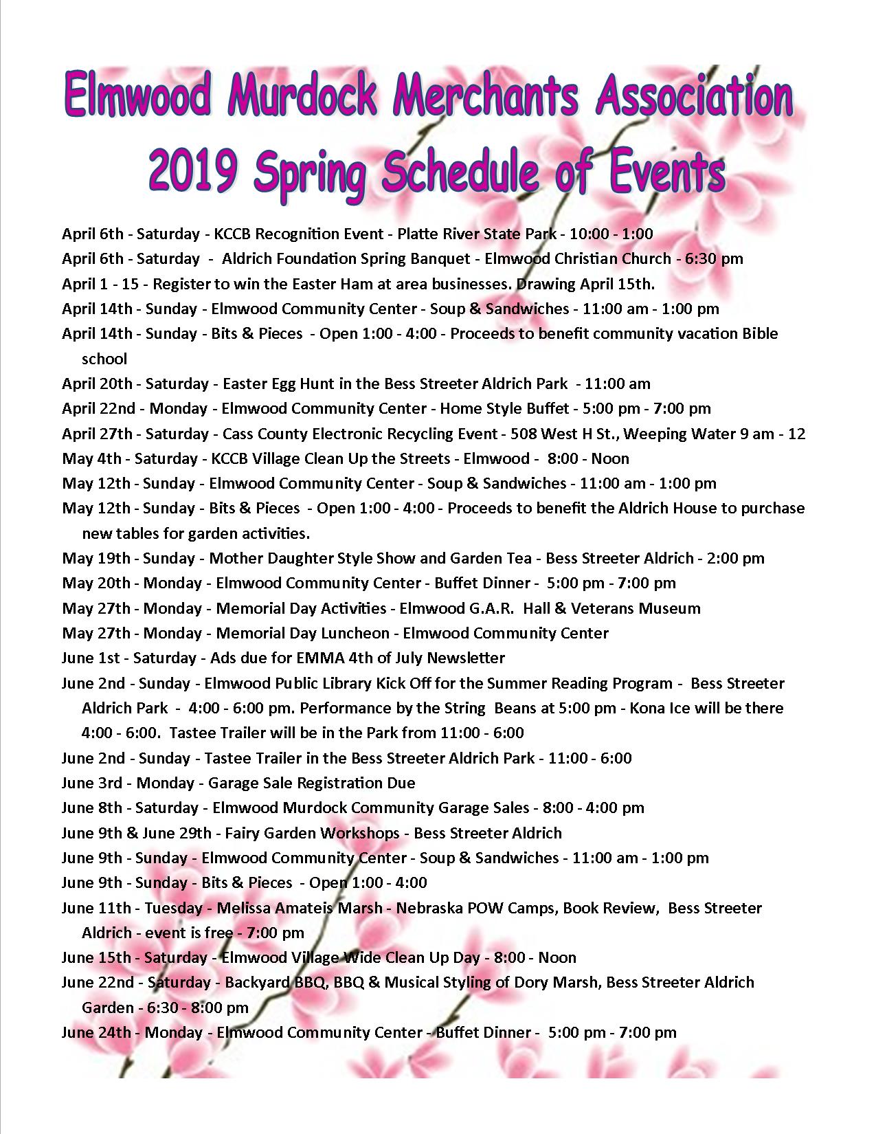 2019 Spring Schedule of Events pink