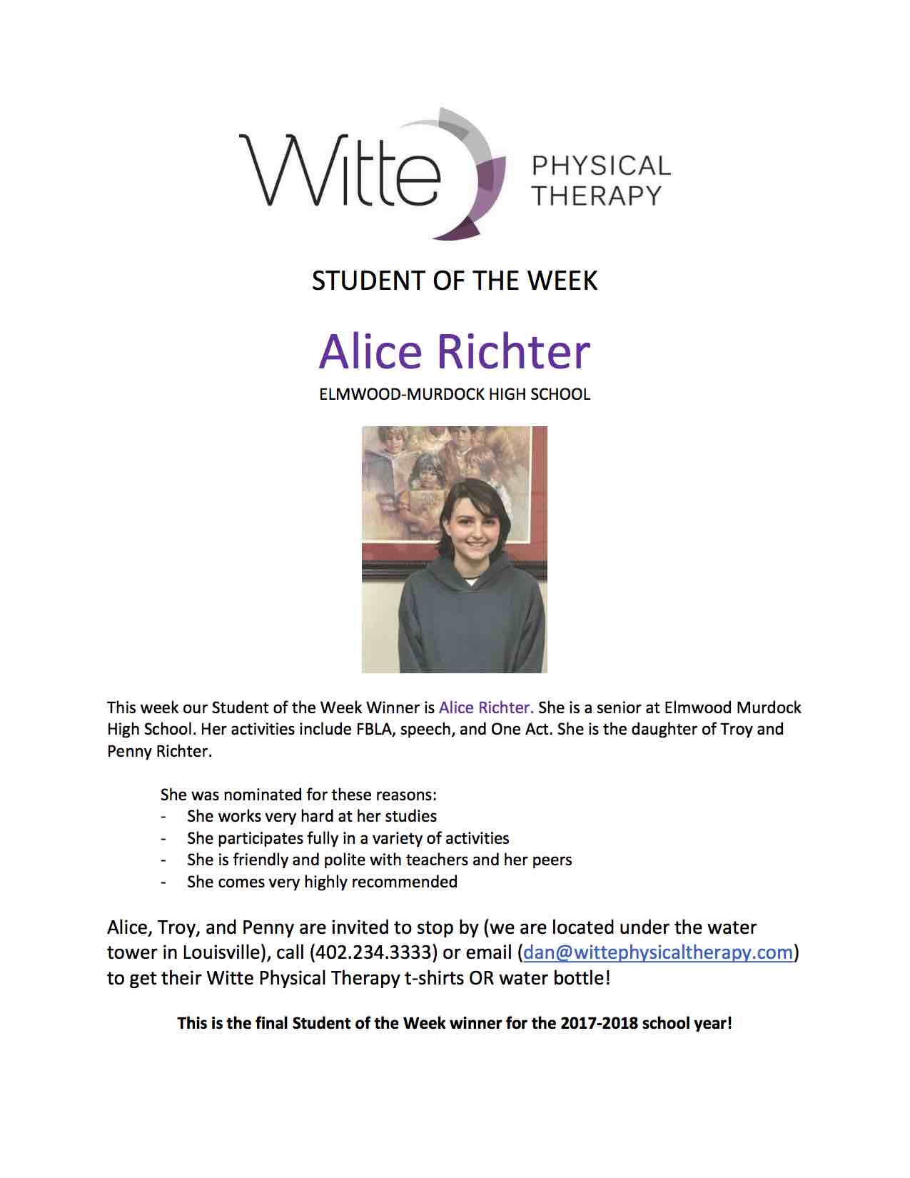 56 Student of the Week Selection