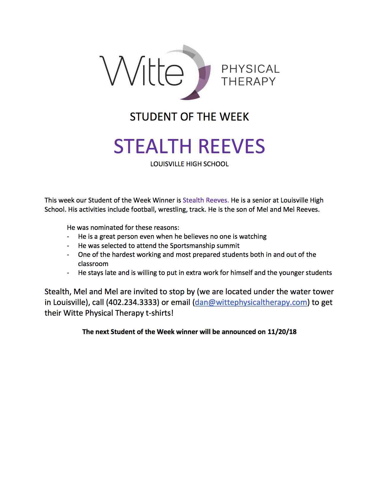 60 Student of the Week Selection