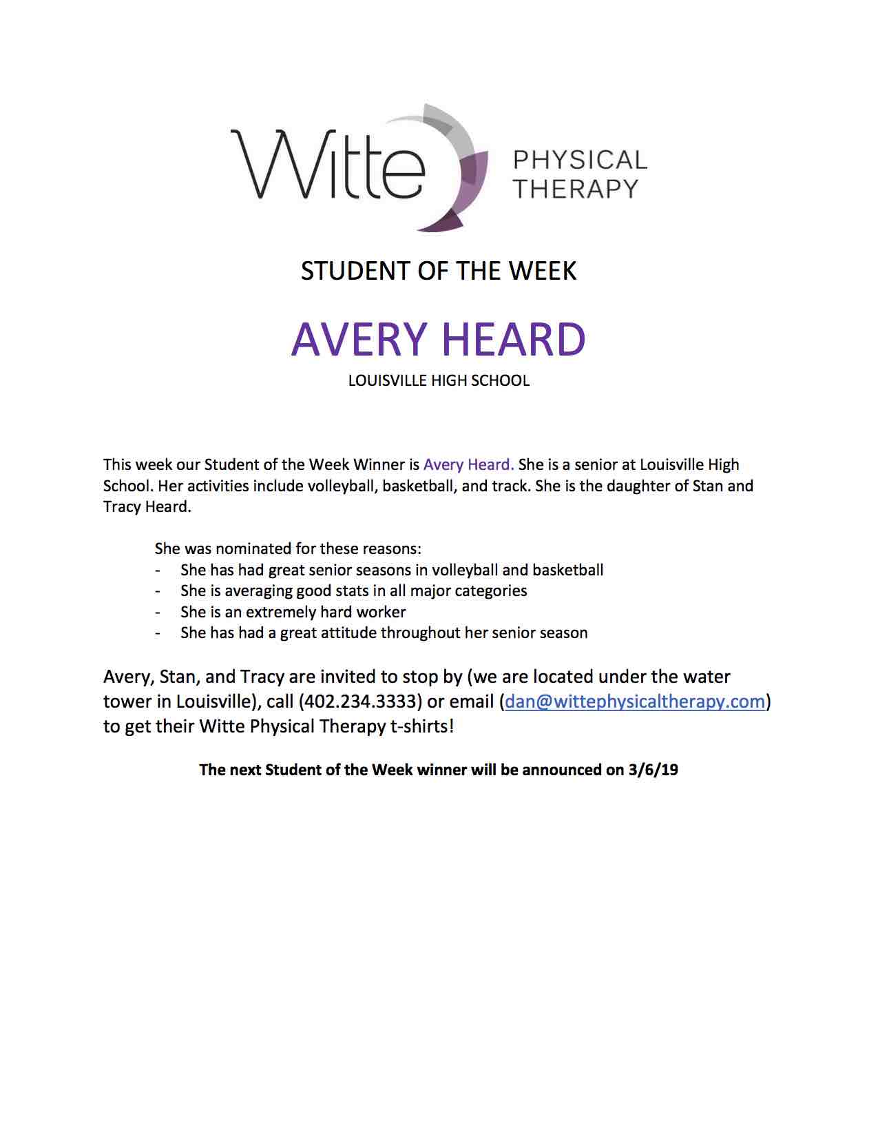 69 Student of the Week Selection