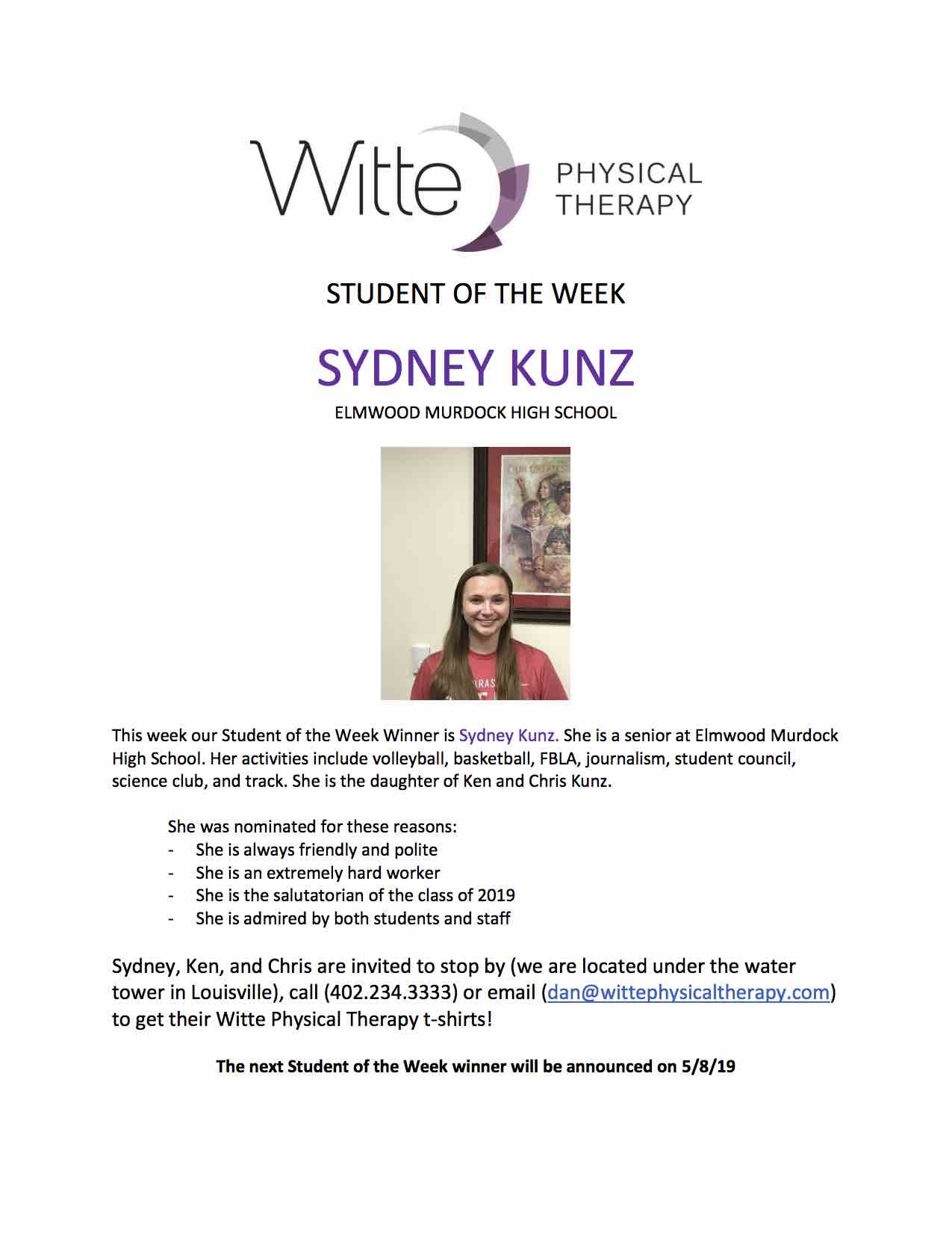 73 Student of the Week Selection