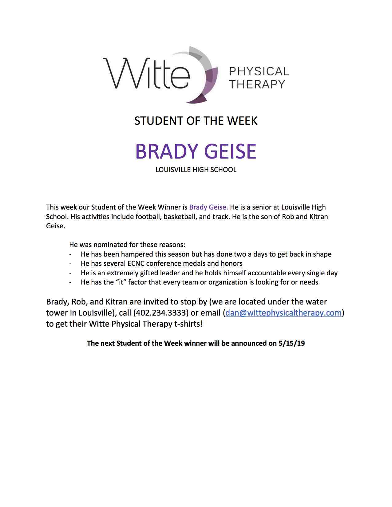 75 Student of the Week Selection