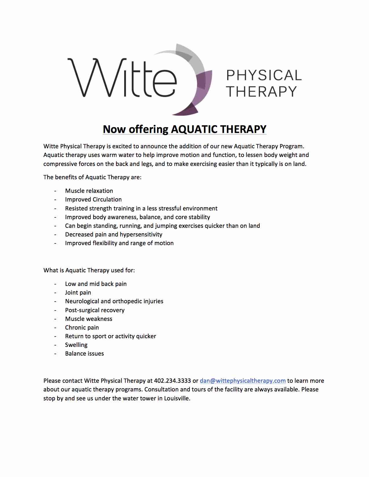 Aquatic Therapy Newsletter