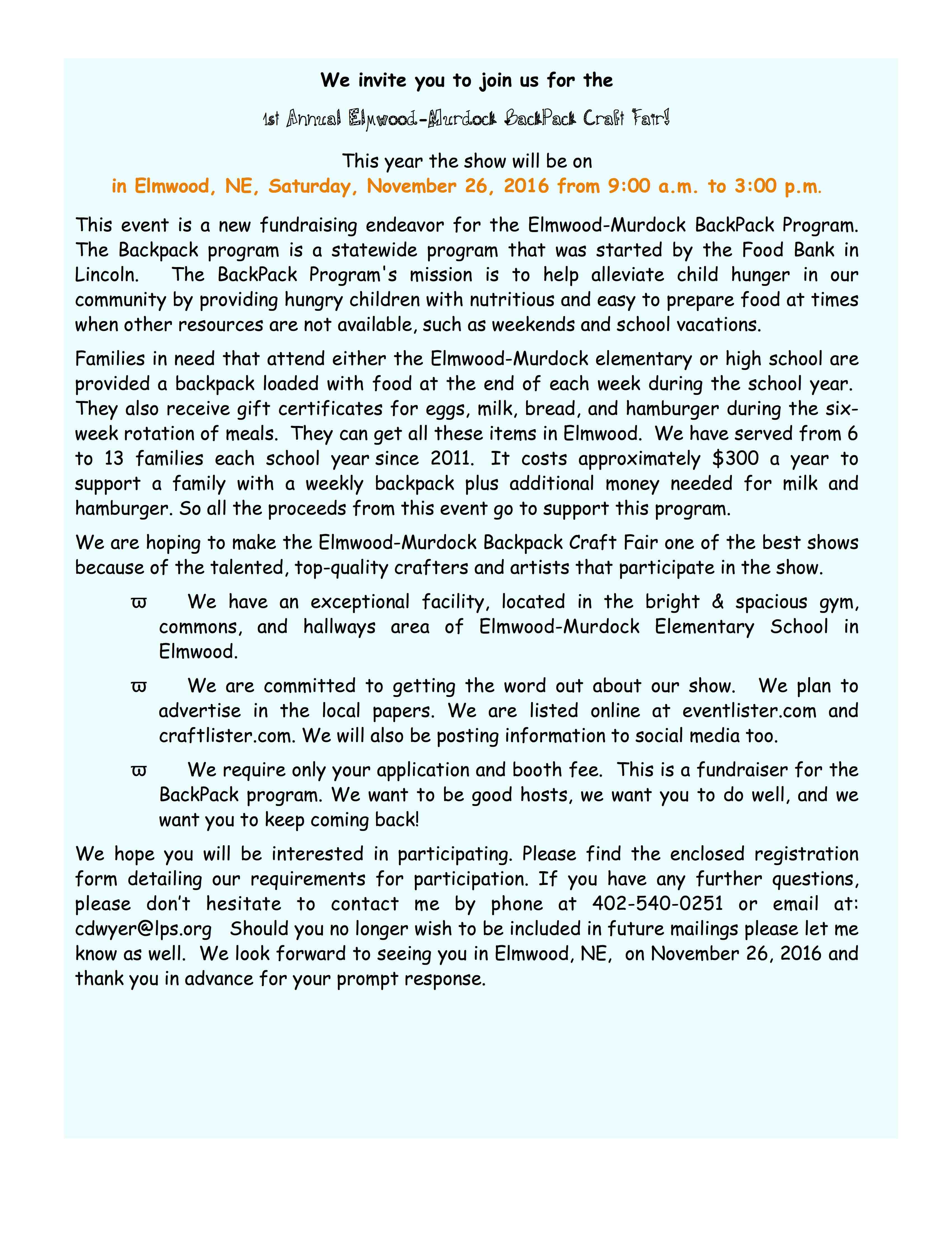 Elmwood Backpack program