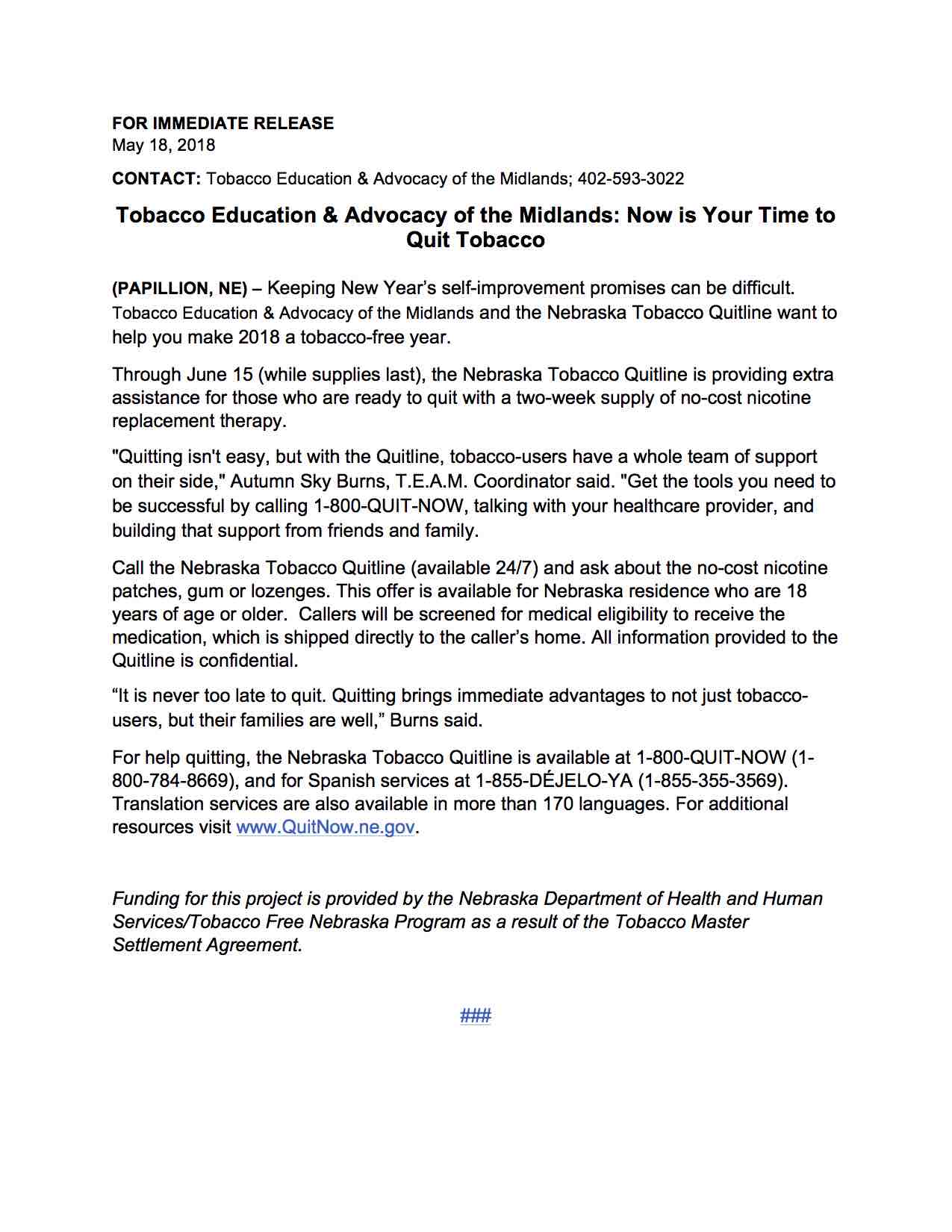 Free Nicotine Replacement May