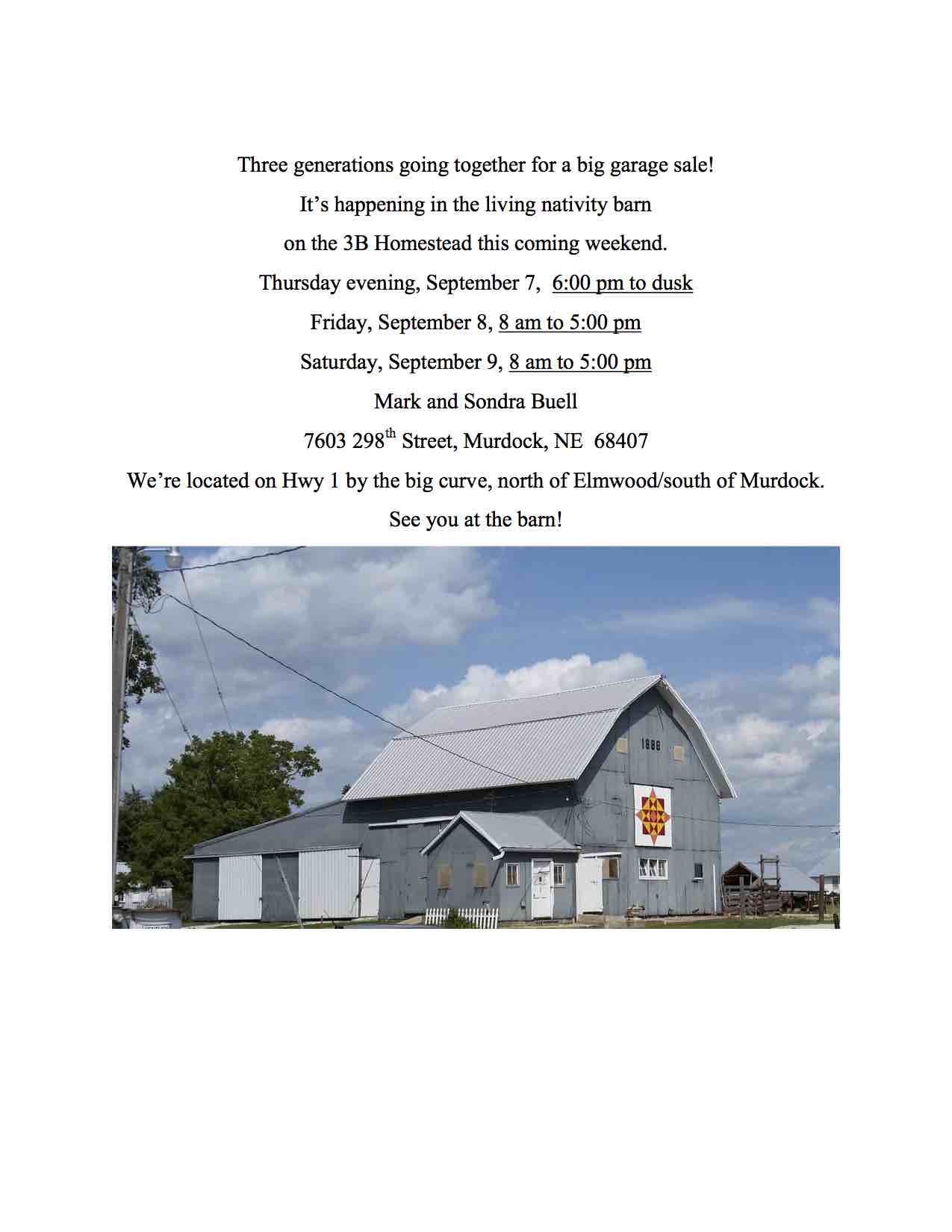 Garage Sale at the 3B Homestead September 2017