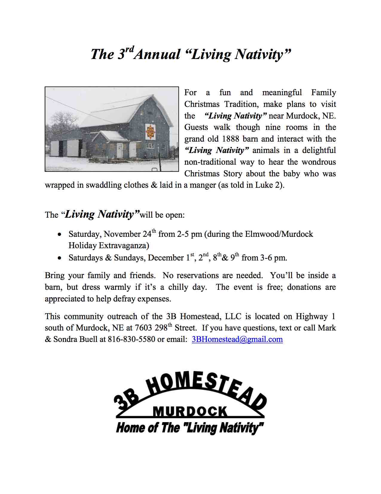 Living Nativity Flyer for 2018 e newsletter