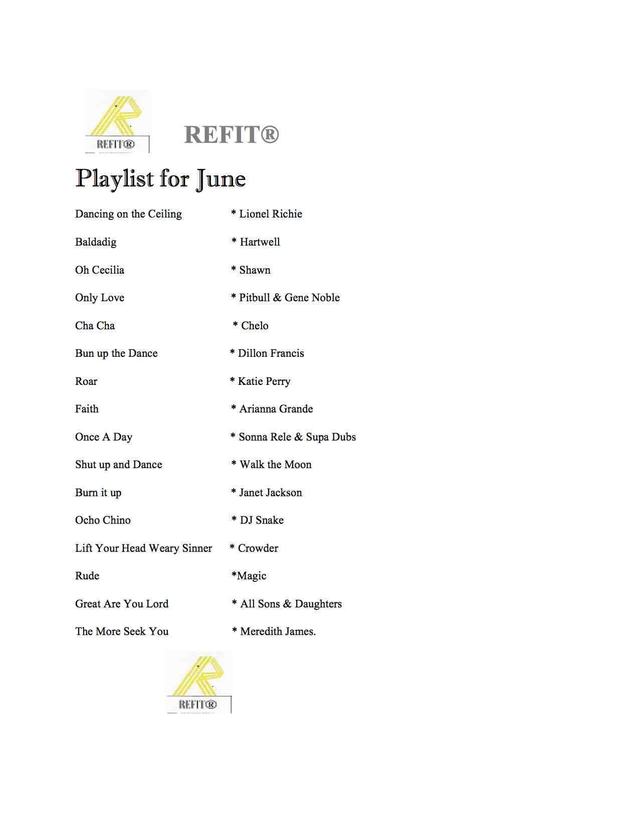 REFIT JUNE PLAY LIST