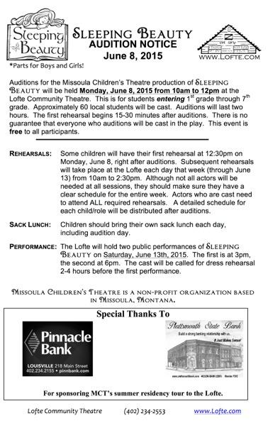 Sleepy Beauty Audition Description