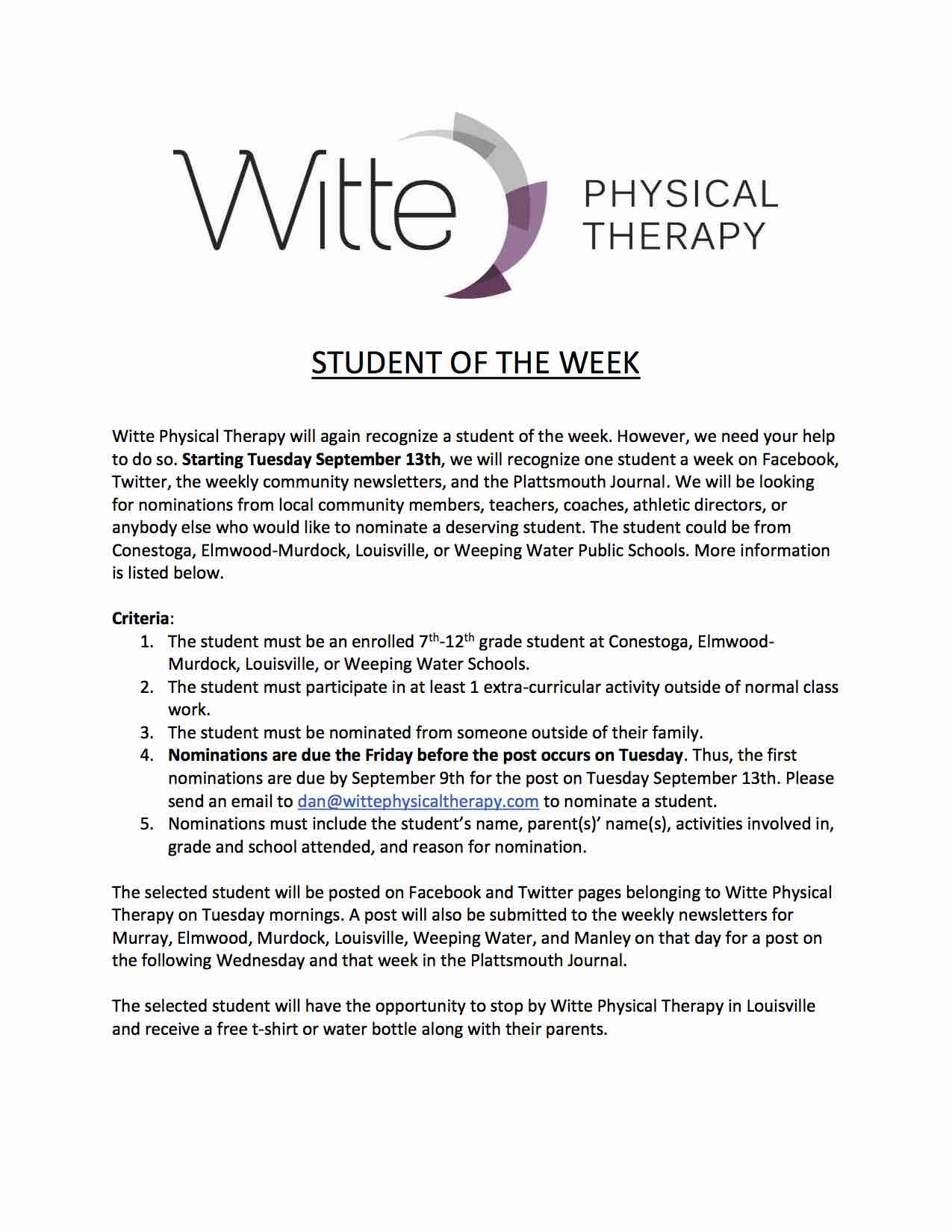 Student of the Week Info