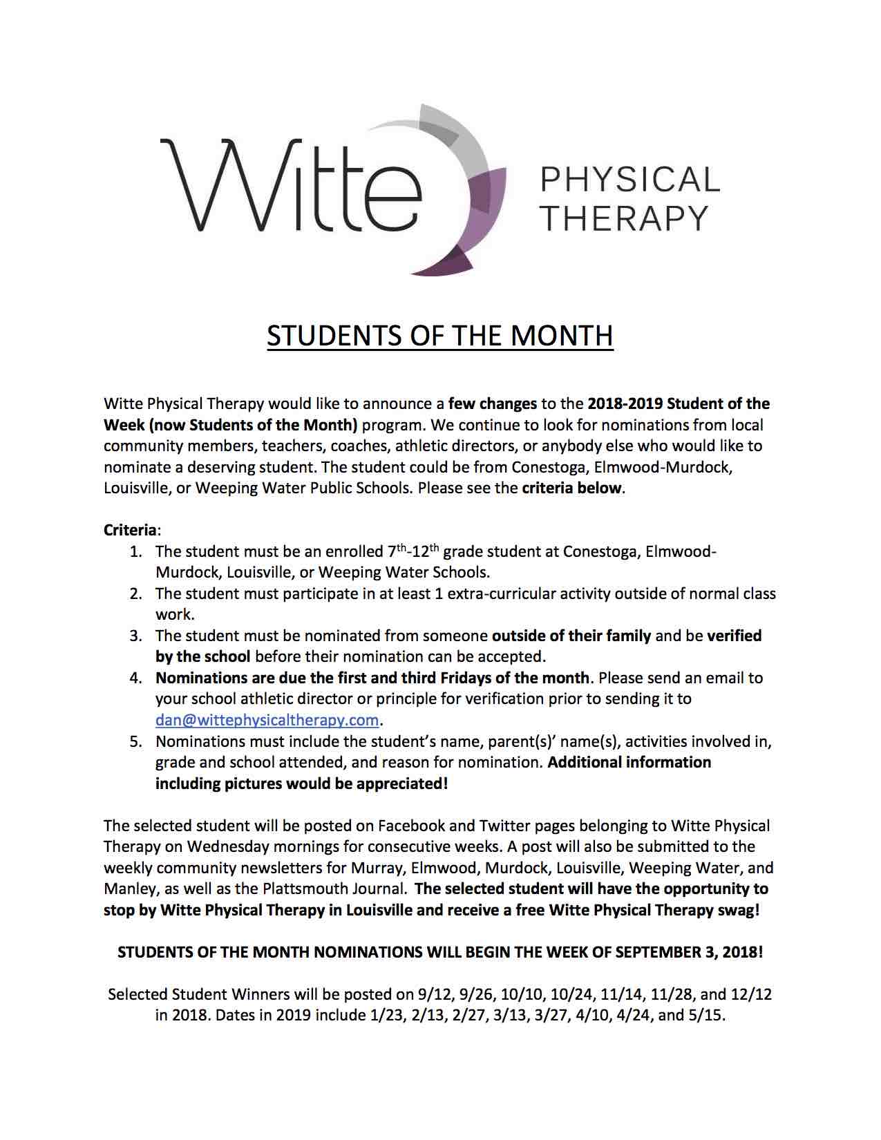 Student of the Week Rules