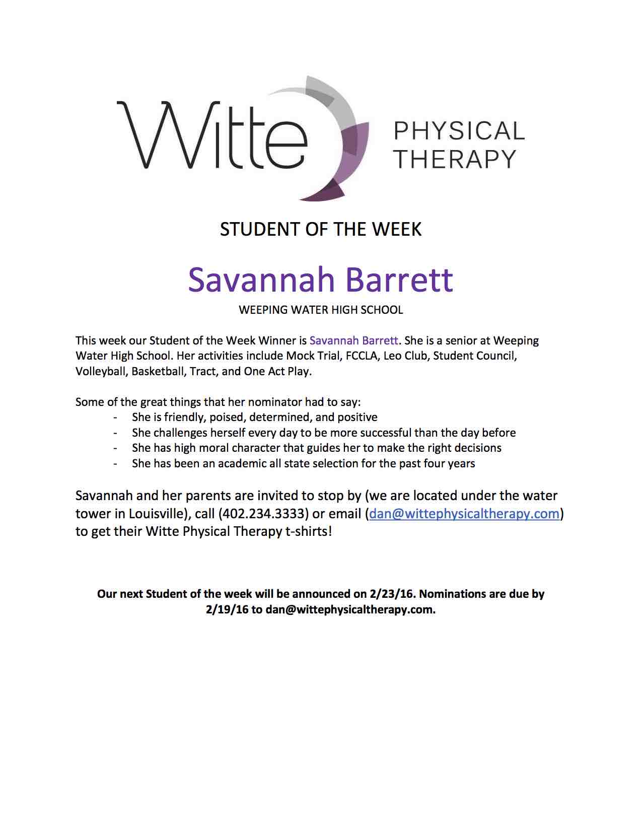 Student of the Week Selection 10
