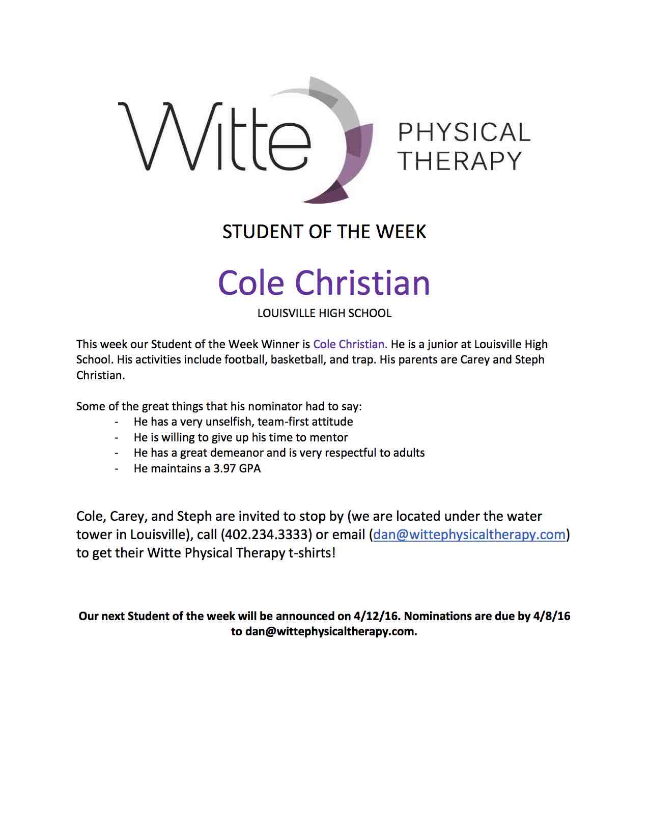 Student of the Week Selection 16
