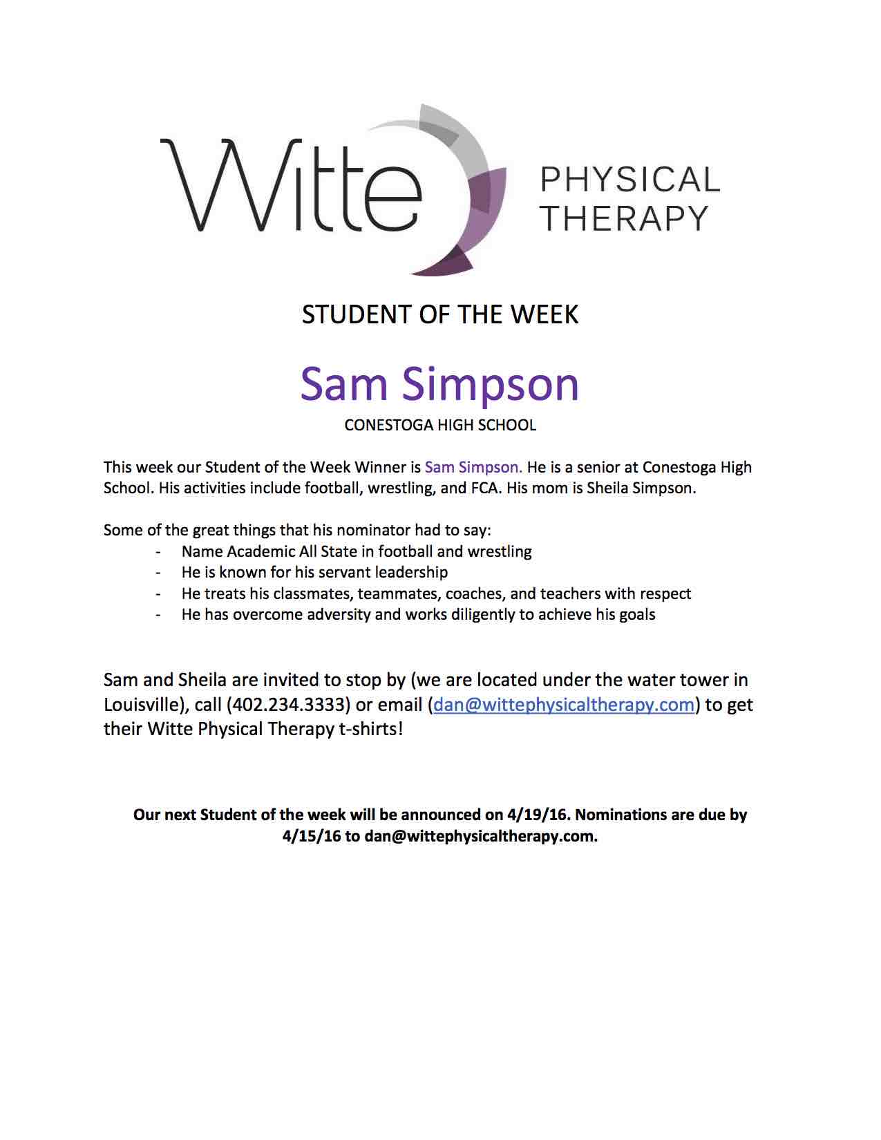 Student of the Week Selection 17