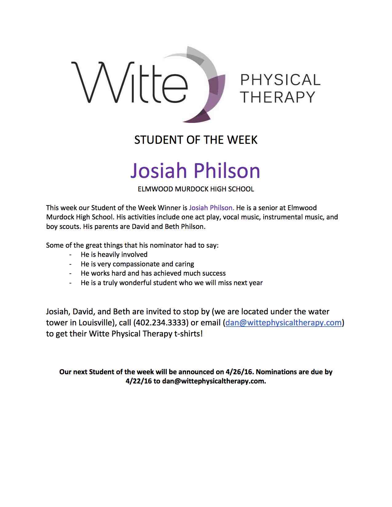 Student of the Week Selection 18