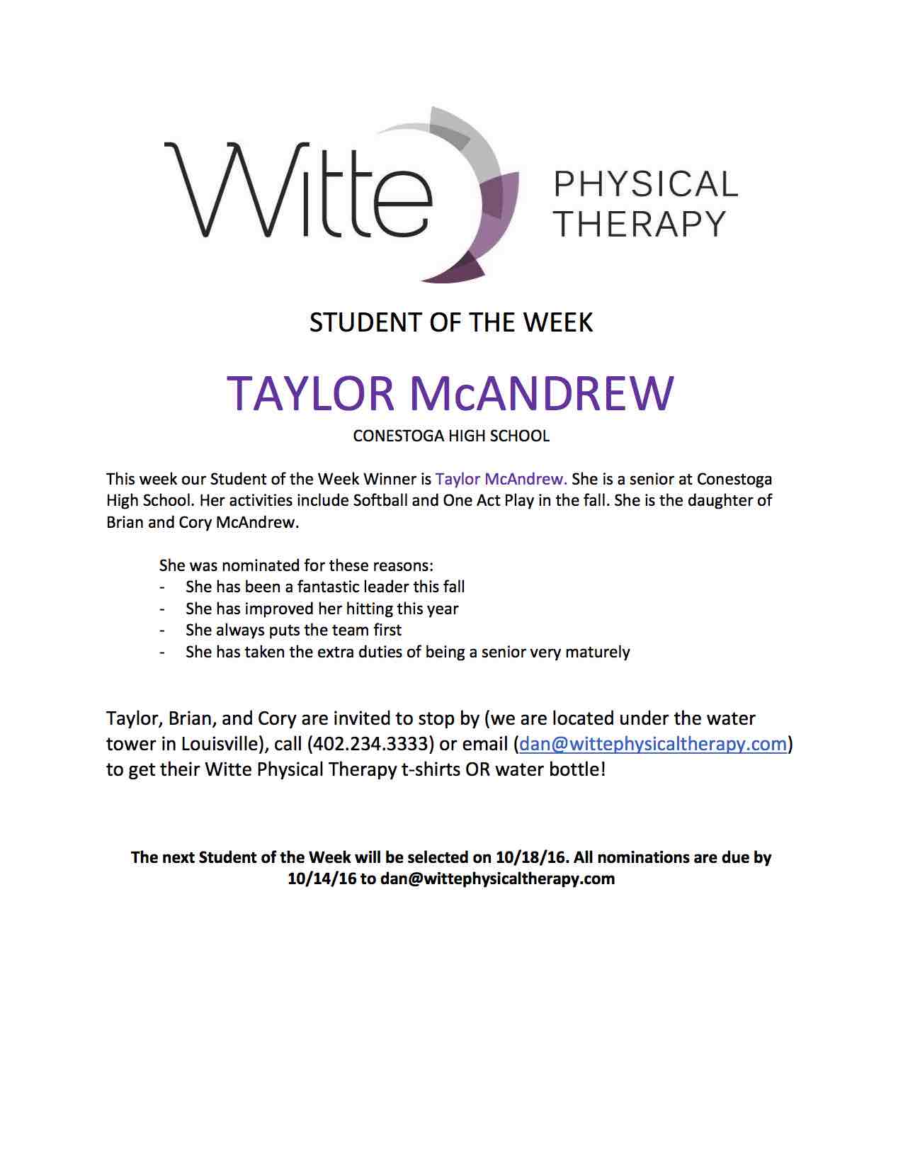 Student of the Week Selection 27