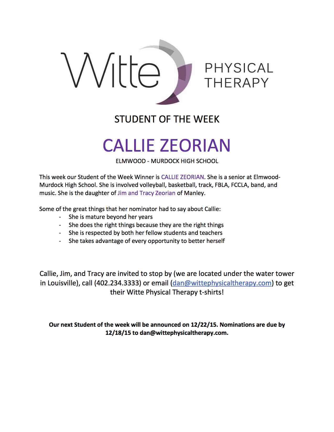 Student of the Week Selection 3