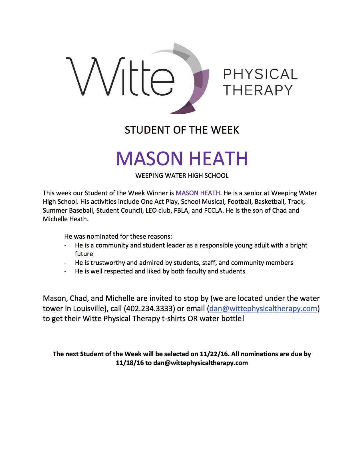 Student of the Week Selection 31