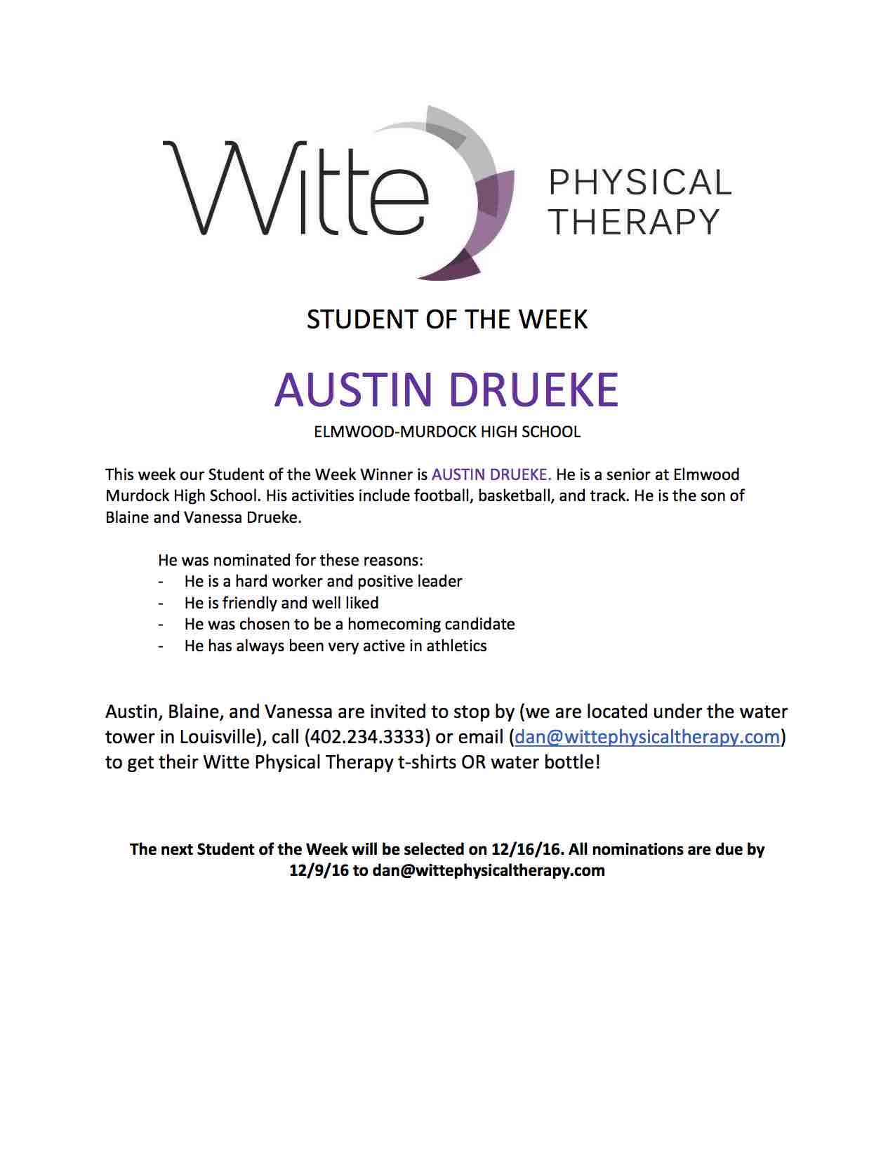 Student of the Week Selection 33
