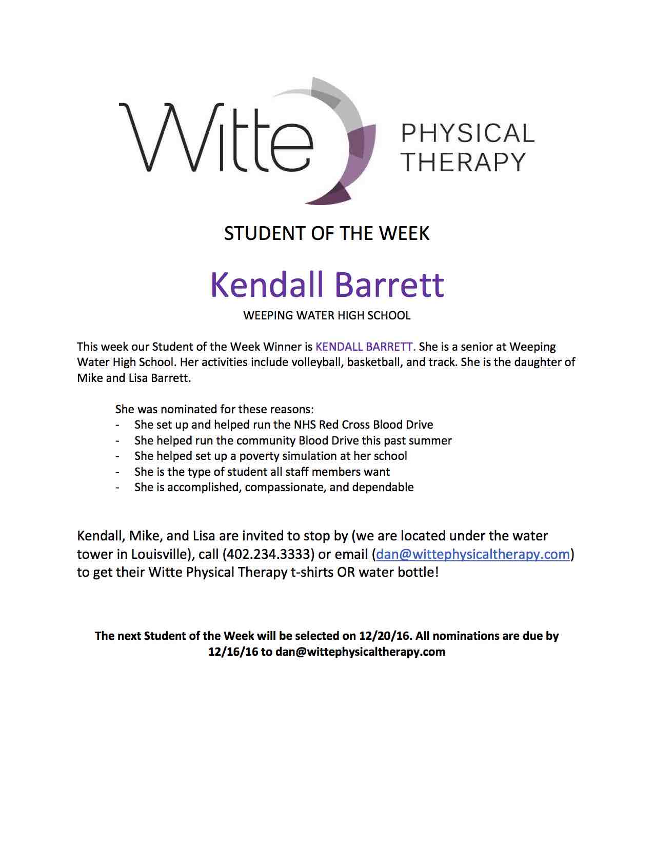 Student of the Week Selection 34