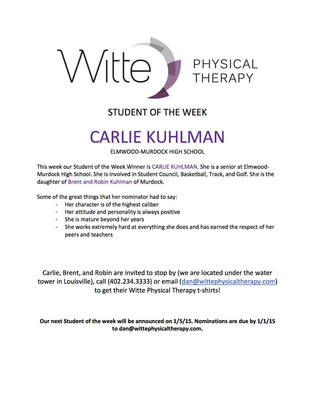 Student of the Week Selection 5