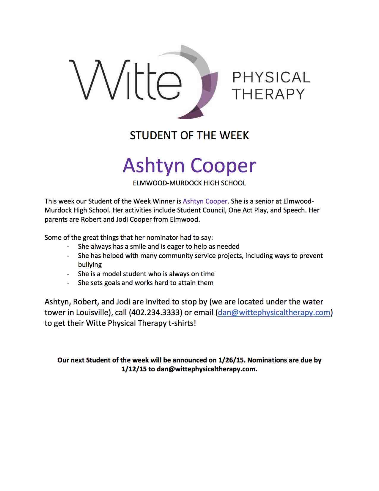Student of the Week Selection 6