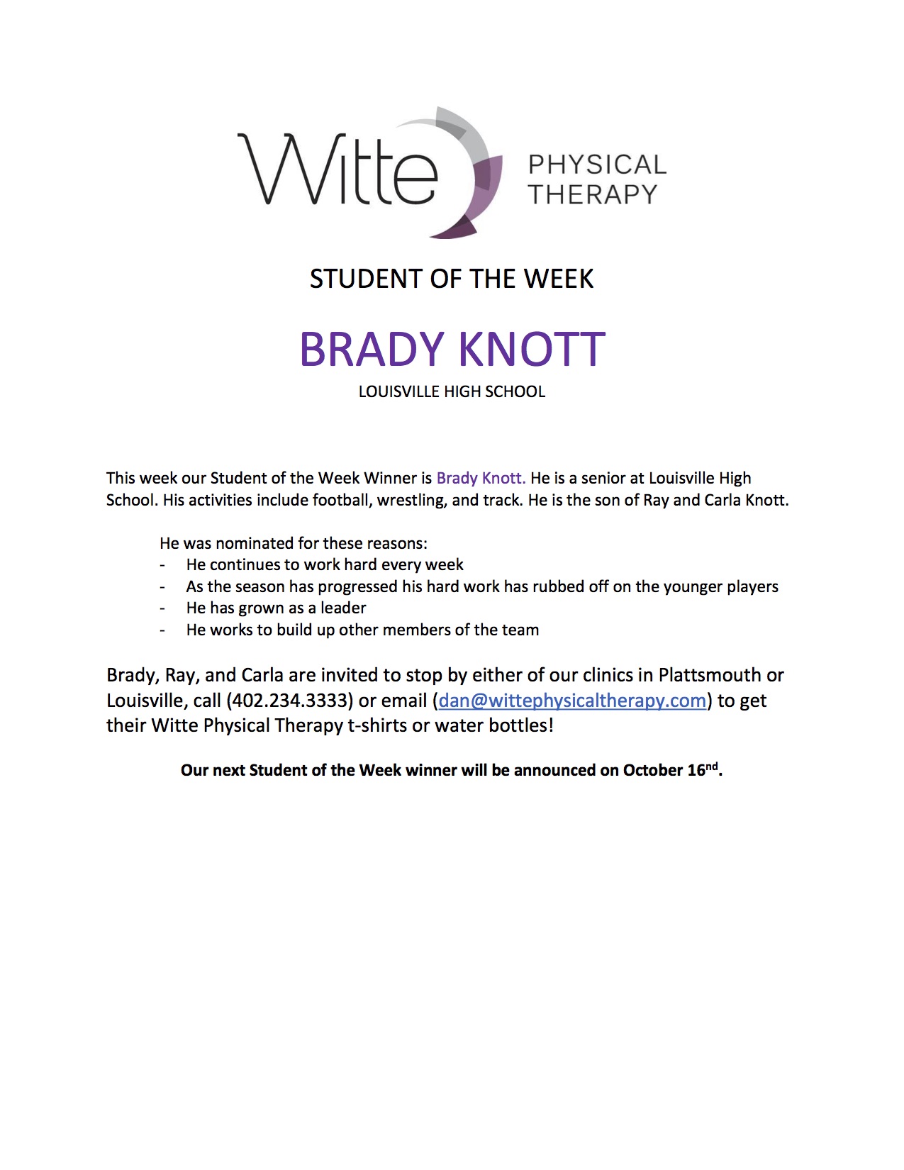 Student of the Week Selection 83