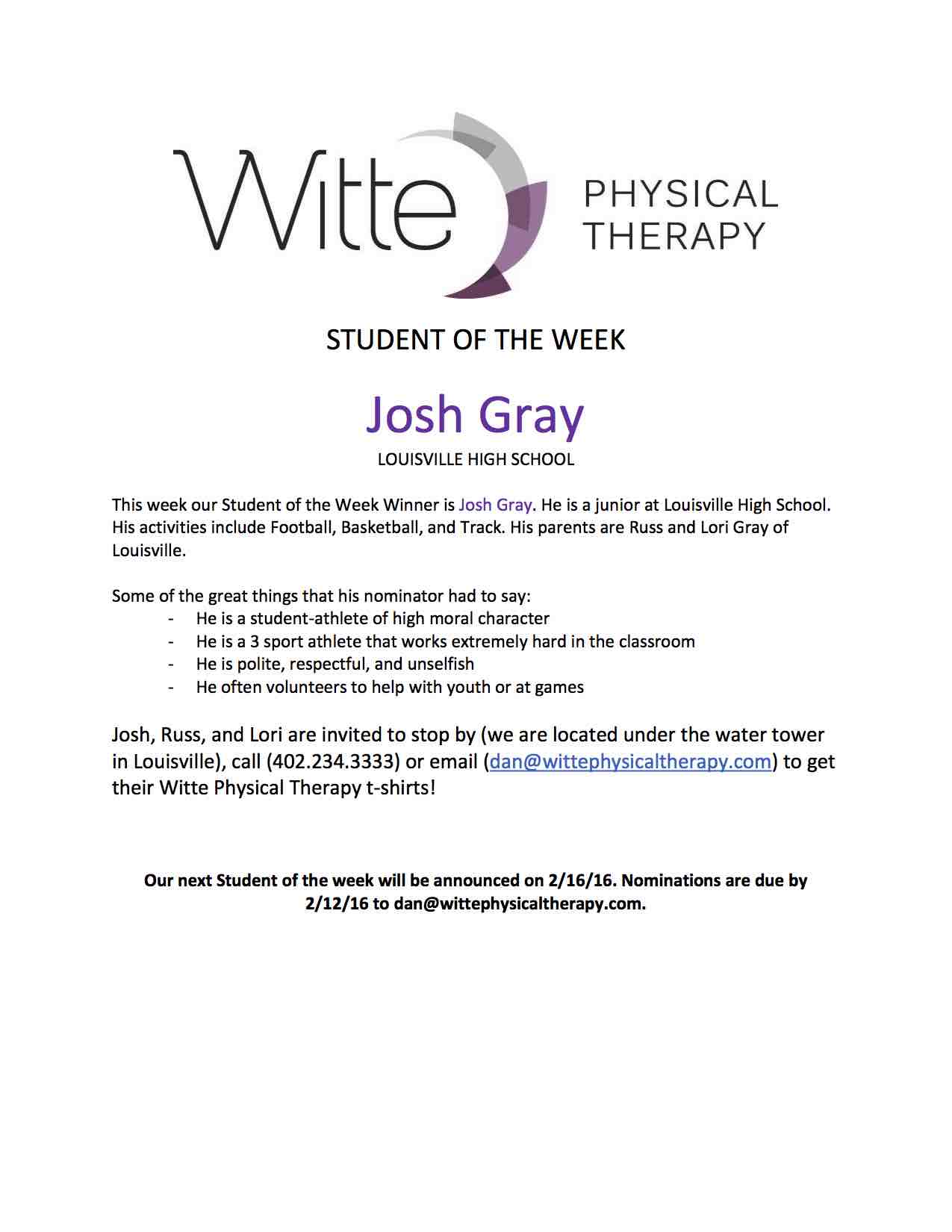 Student of the Week Selection 9