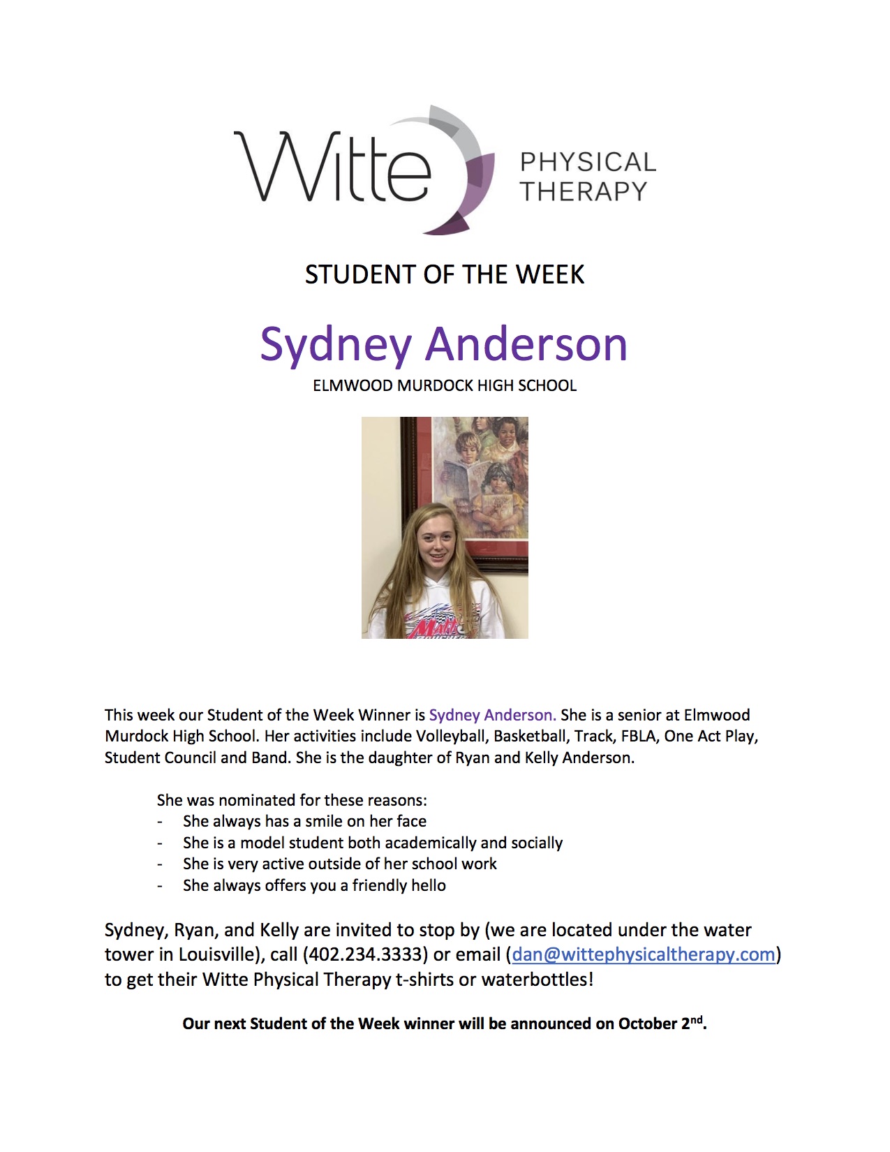 Student of the Week Selection 1