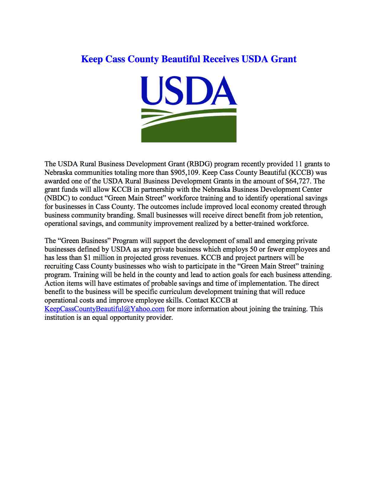USDA Press Release