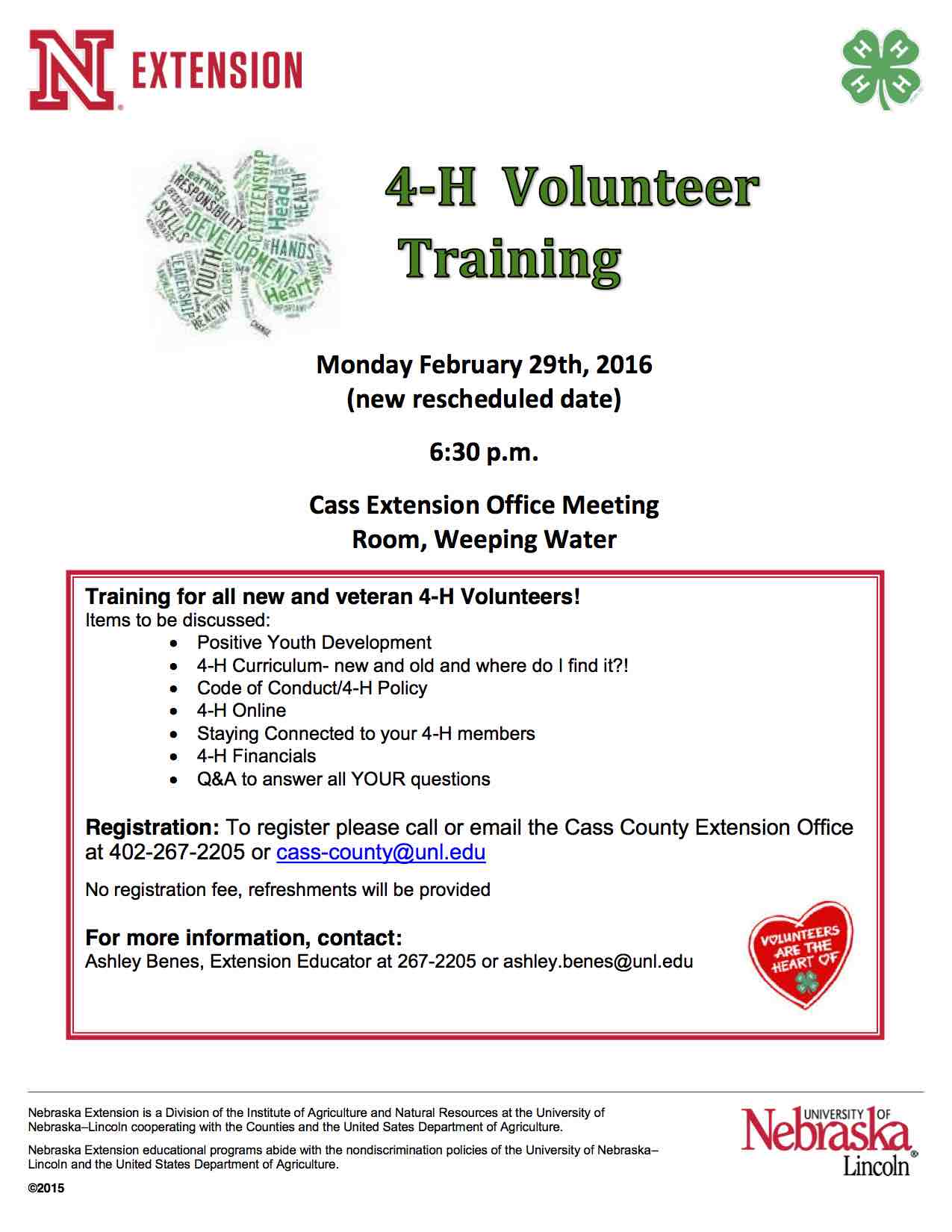 Volunteer Training flyer rescheduled