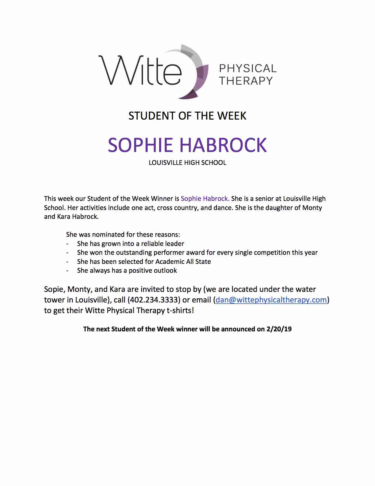 67 Student of the Week Selection