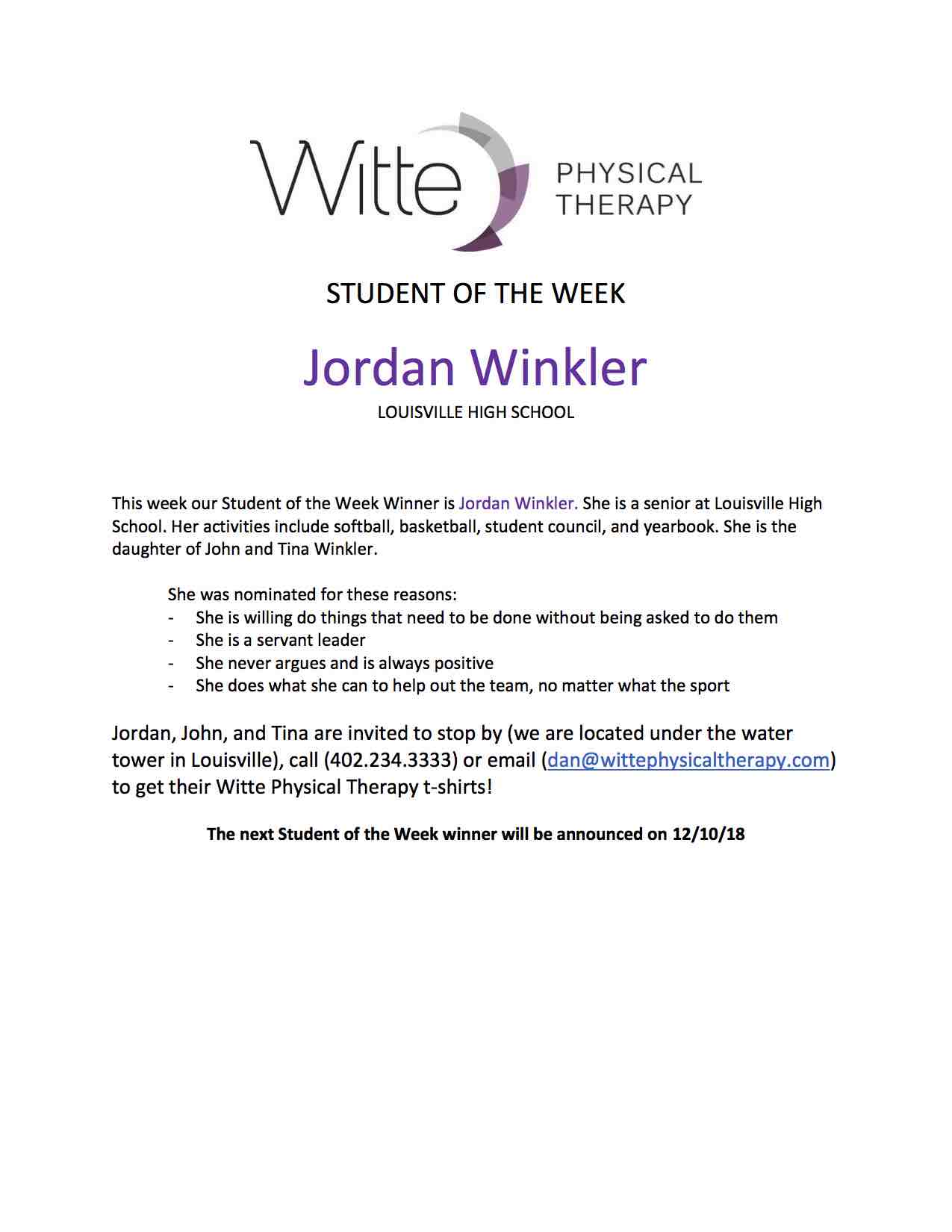 61 Student of the Week Selection