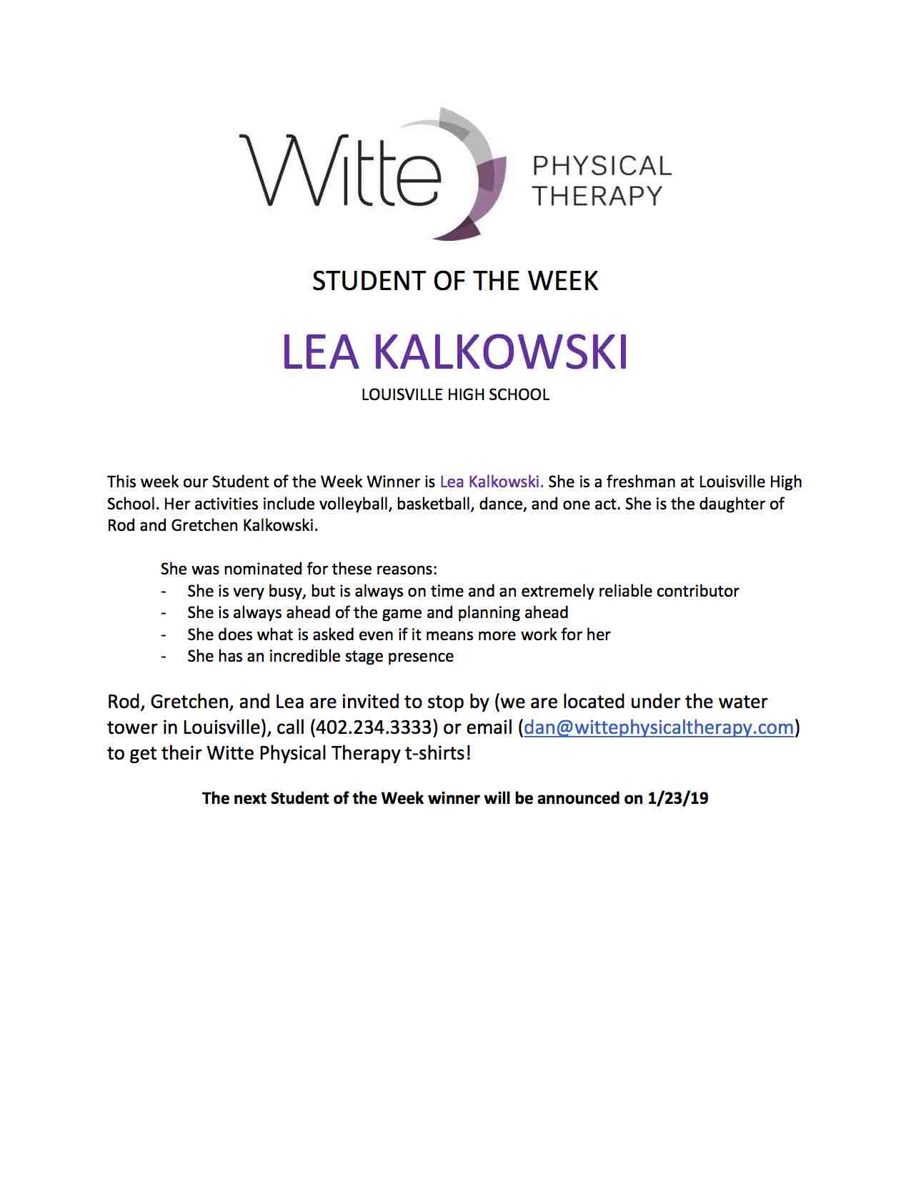 64 Student of the Week Selection