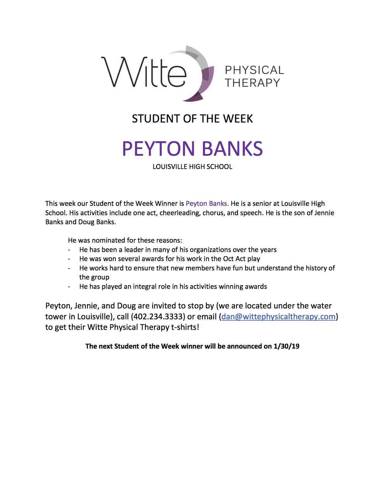 65 Student of the Week Selection